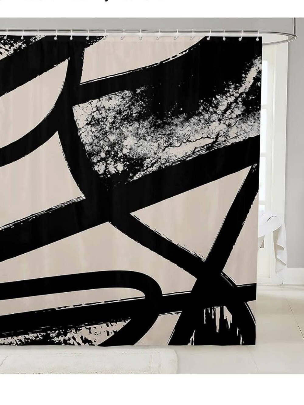 Abstract Black Brushstroke Shower Curtain - Modern Bathroom Decor